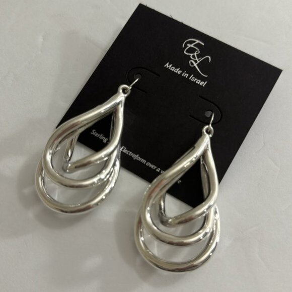 E&L Israel Sterling Silver Electroform Jungle Earrings 3” long - Picture 9 of 13